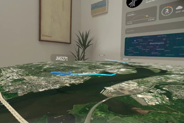 Vision Pro 上的 Voyager 应用程序可让您实时查看 3D 机场