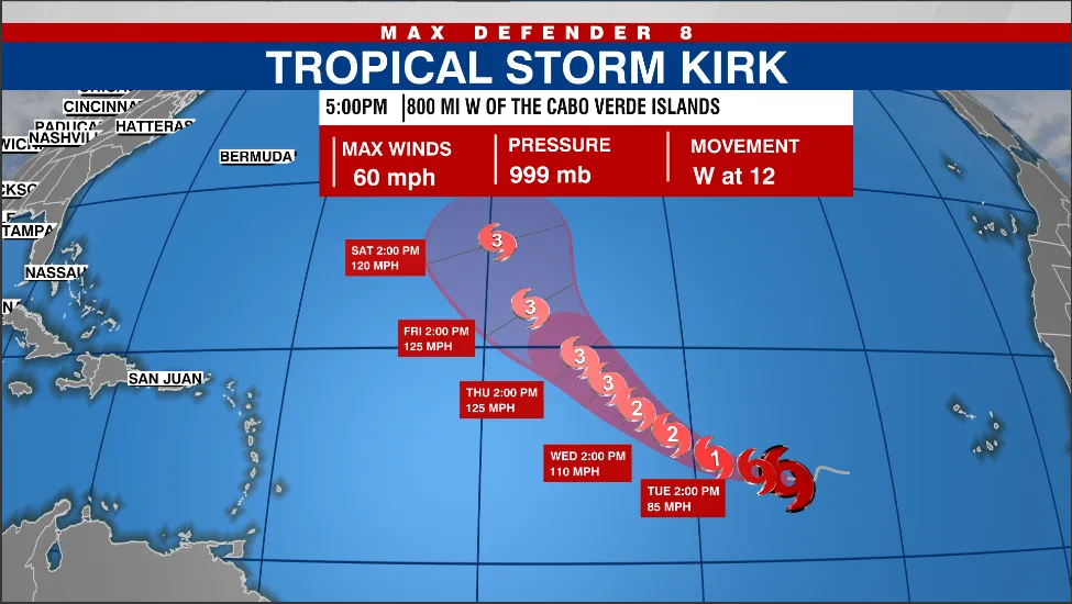 第十二号热带低气压已增强为热带风暴柯克（Kirk）